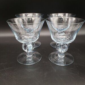 Seneca Ingrid Blue Hand Blown Crystal Champagne Sherbet Glasses Set of 4 Vintage